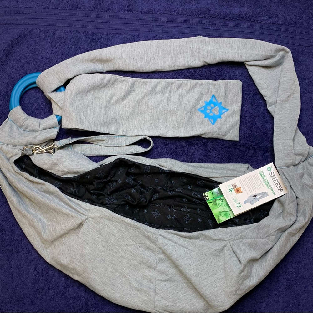 Sherpa Pet Sling Carrier in Gray with Blue Details